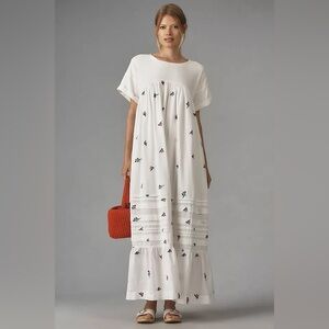 NEW Anthropologie Pilcro Short-Sleeve T-Shirt Midi Dress Embroidered Floral